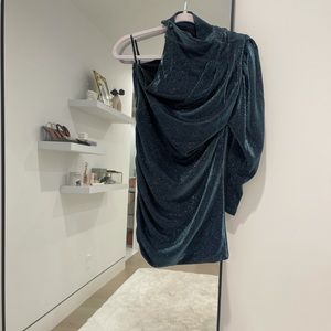 CHOOSY one shoulder blue metallic dress